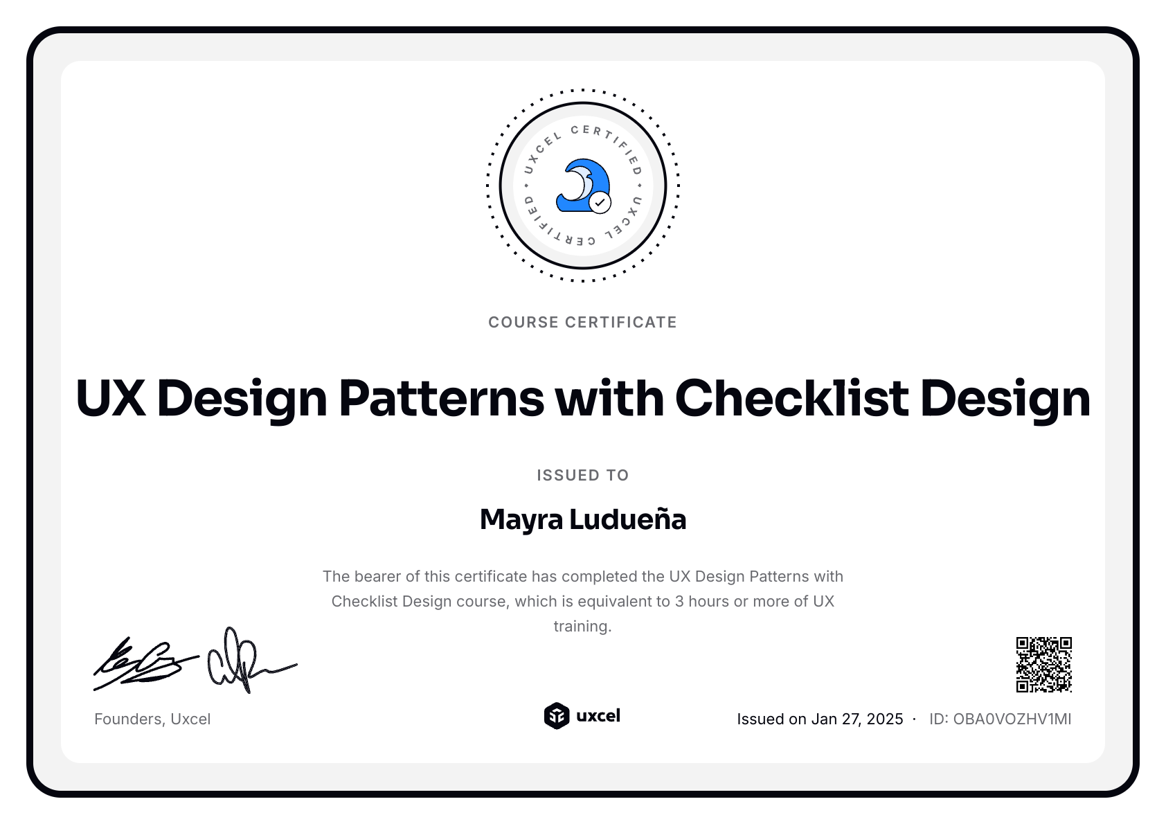 Mayra Ludueña's certificate